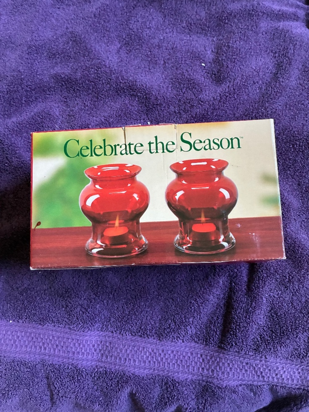 New in Box Celebrate The Season Set of 2 Red Hurricane Candle Holders